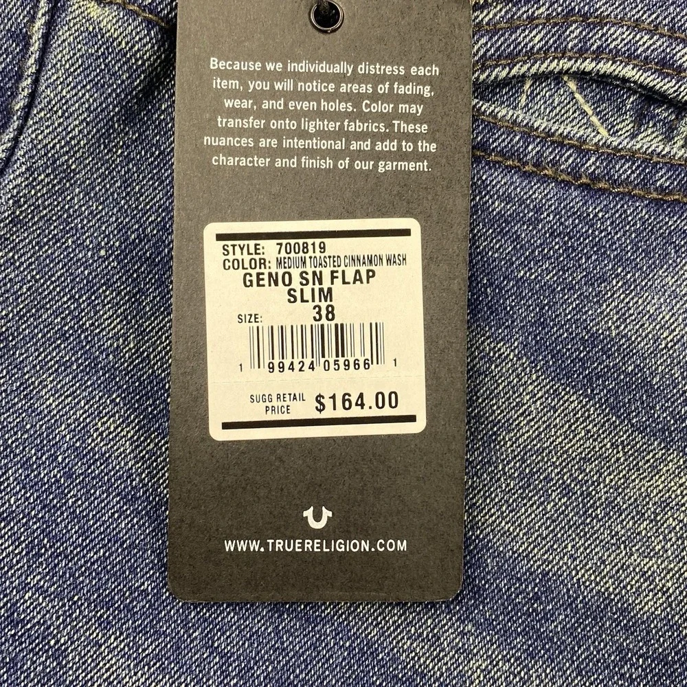 True Religion Geno Relaxed Slim Jeans Mens 38 Blue Flap Pocket Y2K Streetwear
